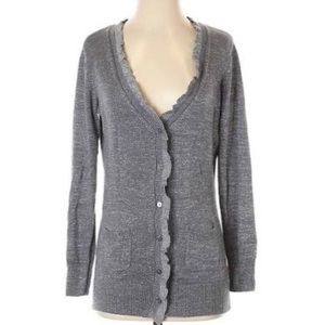 Victoria’s Secret Metallic Silver Ruffle Placket Button Up Cardigan Gray Small